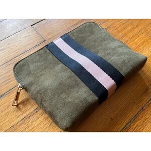 Retro Green Faux Suede Striped Zip Pouch/Clutch (NWOT)